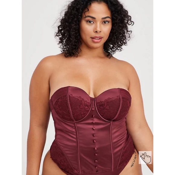 NWT TORRID Lace-Up Corset Bustier - Satin And Lace Burgundy - Picture 10 of 16